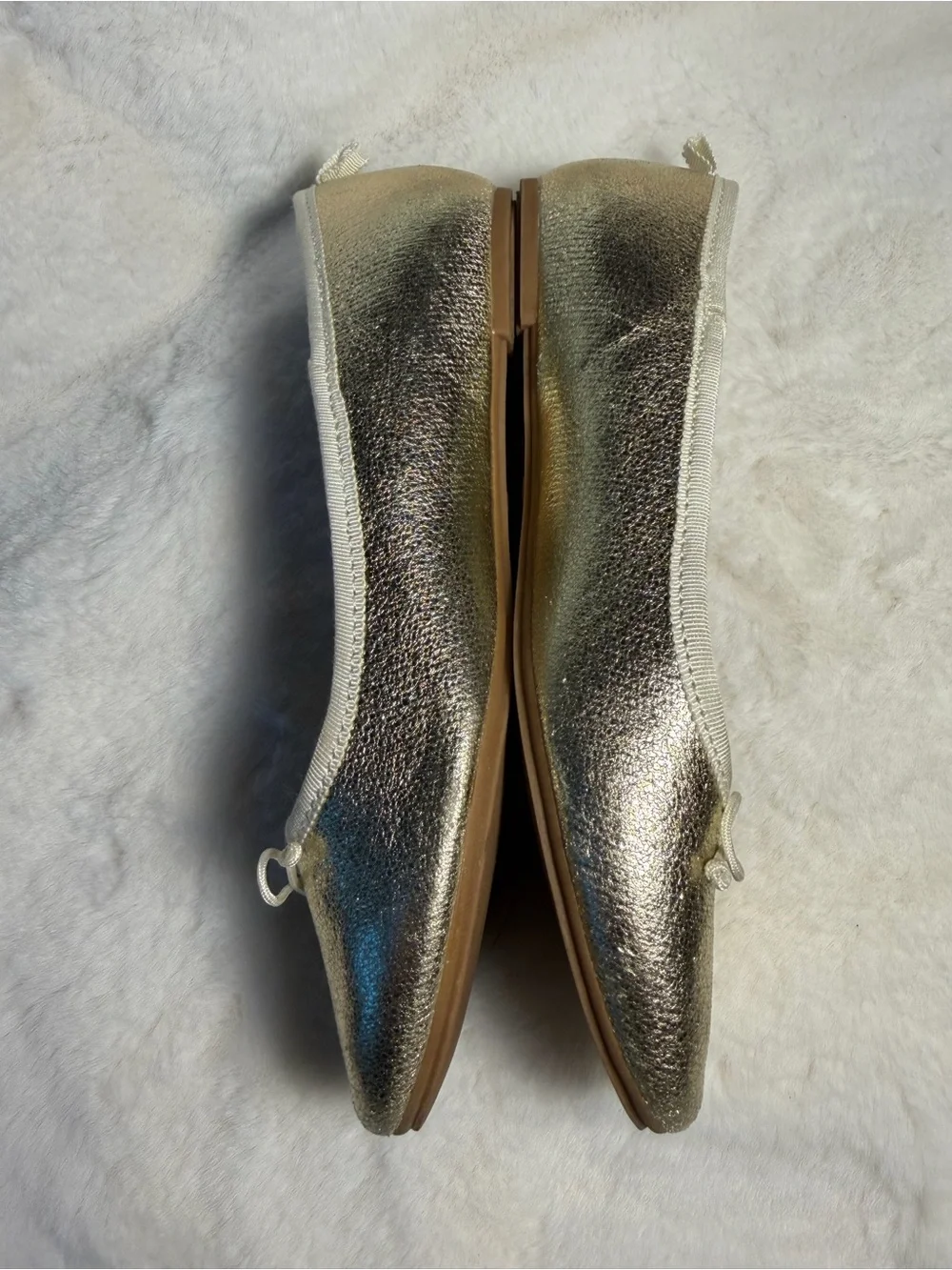 J. Crew Goldtone Ballet Flats with White Trim - Size 2